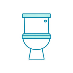 Simple blue and white line art illustration of a toilet with a tank and a flush button on a white background