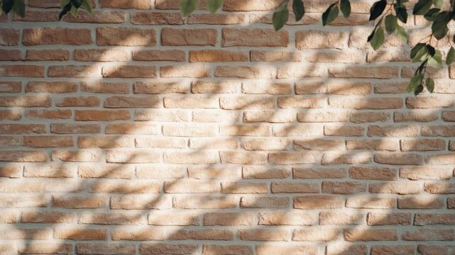 Brick wall texture with leaf shadows warm tones natural light background