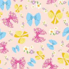 Bows and flowers vector seamless pattern background 