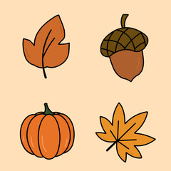 Vector Illustration Autumn Symbols Set – Hand-drawn Fall Season Elements
