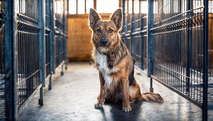 Endearing Puppy in a Shelter Brown and White Cuddly Canine Yearning for a Loving Home, with Hopeful Expressions Filled with Eagerness to Connect.