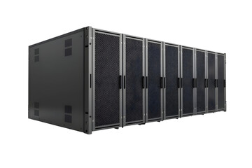 row of black server racks in data center