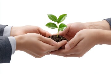 Hands holding sprout, growth and new beginning