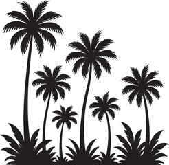 Silhouetted Tropical Palm Trees and Lush Vegetation