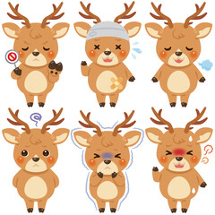 様々な状態のシカのキャラクターイラストセット