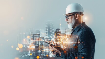 Construction manager overseeing urban development cityscape digital art professional setting side view perspective innovation