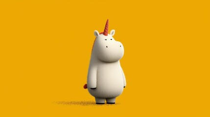 Adorable Standing Unicorn on Yellow Background
