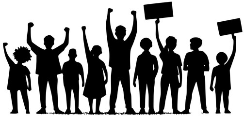 Silhouette of children and teenagers protesting