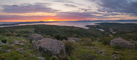 View of the Adriatic Sea and Croatian islands from the highest point on the island of Brac