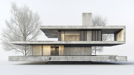 Fototapeta premium Modern concrete house design with minimalist architecture and surrounding trees
