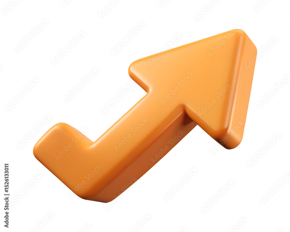Poster orange 3d rendering arrow indicating growth and progress isolated on transparent background
