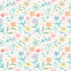 Vibrant watercolor flowers in pastel shades. Whimsical and fresh design ideal for fashion prints, notebooks, and feminine accessories.