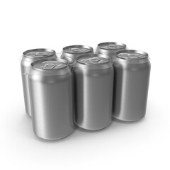 Aluminum soda cans in a six pack bundle