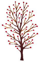 red berry cherry fruit tree nature plant leaf foliage branch ecology floral forest natural concept icon logo symbol sign art design illustration watercolor painting white isolated background drawing
