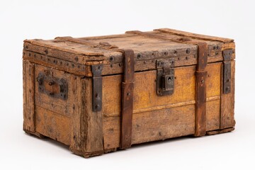 Antique wooden trunk with metal accents