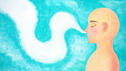 human meditation mediter breath therapy mind mental brain health concept conscious yoga chakra spiritual holistic healing peace meditate abstract energy watercolor painting illustration design art
