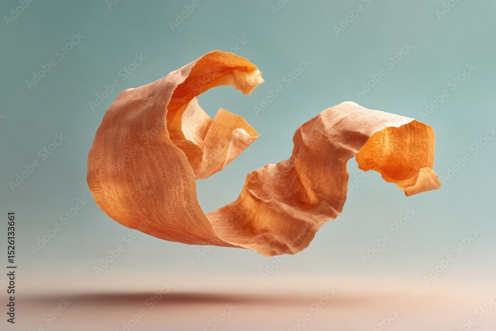 Aufkleber crumpled wage slip receipt paper floating isolated with wrinkles and fold lines symbolizing financia