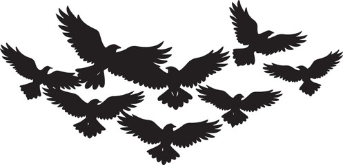 Flying eagle silhouette vector illustration with outstretched wings, a symbol of wild nature and freedom
