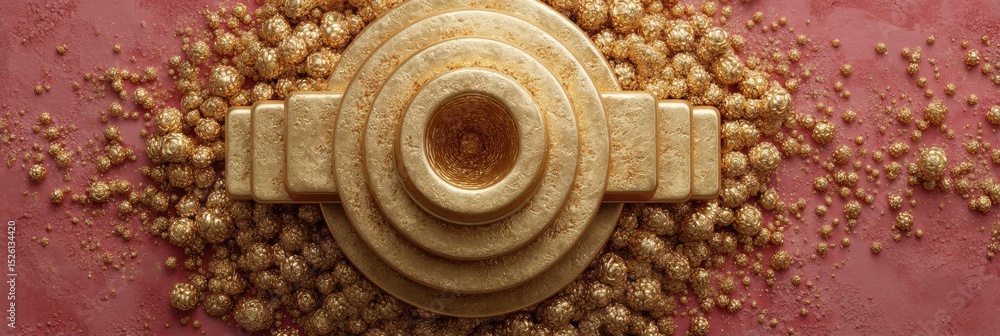 Poster gold bars arranged in circular pattern with metallic particles for financial services marketing and 