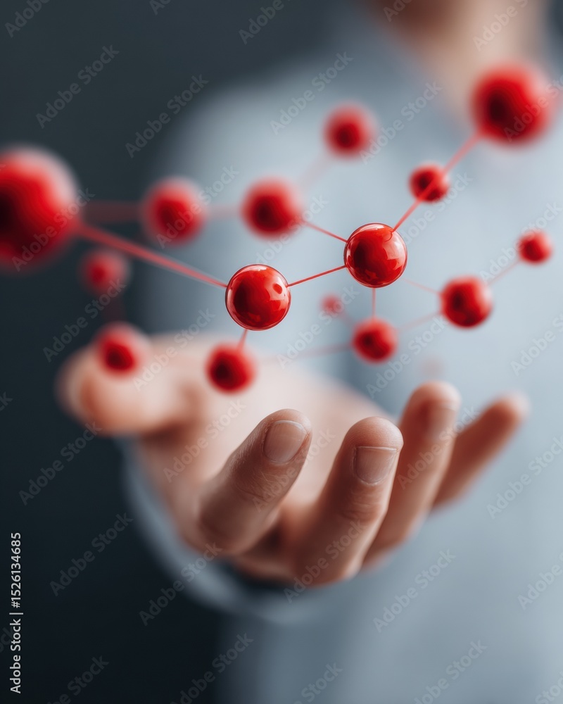 Poster modern business manager demonstrating strategic partnership with digital red network nodes symbolizi