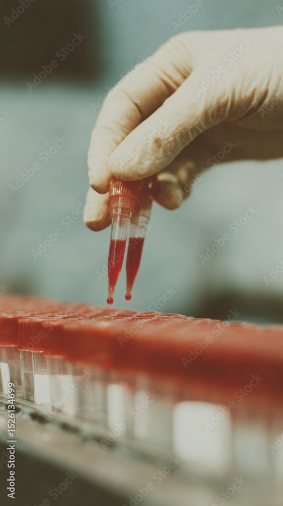 Leinwandbilder laboratory scientist pipetting blood samples for precision stool test analysis using advanced microv