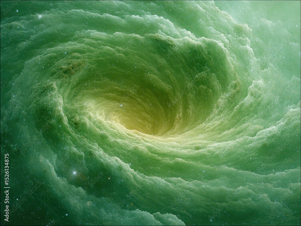 Aufkleber cosmic solar wind spiral nebula in verdant green palette with flowing stellar dust patterns for spac
