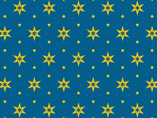 Seamless pattern of yellow stars on a blue background with small red accents, creating a vibrant and festive design.