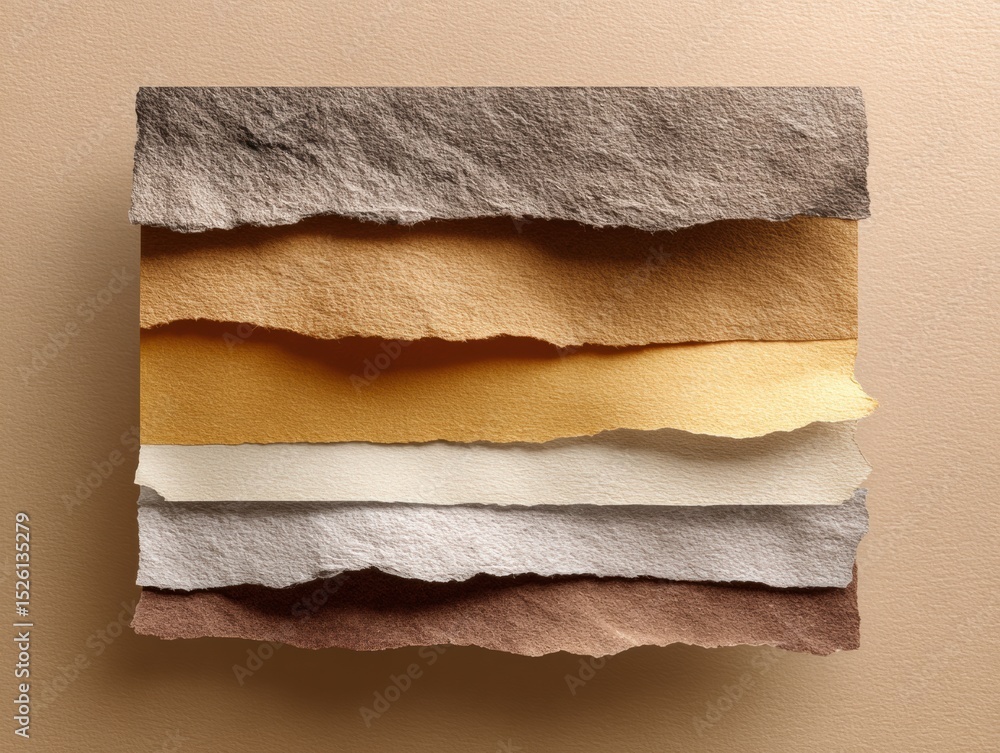Aufkleber Neutral Toned Torn Paper Layers with Rugged Edges on Beige Background Natural Texture Concept for Modern Minimalist Design and Creative Styling