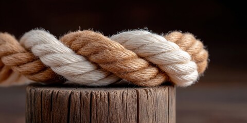 Intricate Nautical Rope Knot on Weathered Wooden Post with Historic Sailing Vessels in Background - Maritime Heritage and Traditional Seafaring Skills Exhibit