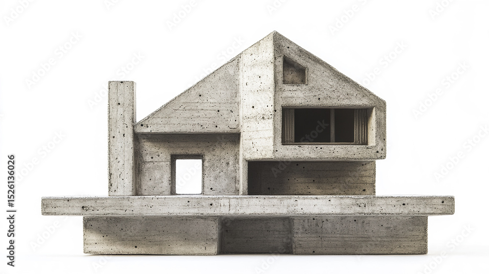 Poster modern concrete house model showcasing minimalist design and unique architecture