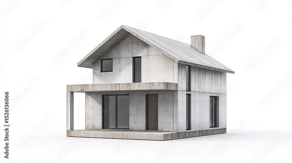 Poster modern concrete house with minimalist design and large windows, showcasing simplicity