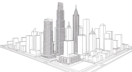 Cityscape A linear sketch of modern urban architecture
