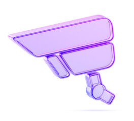 3d glass holographic cctv camera ui icon render. Purple gradient security web cam logo, video monitoring system. Isolated surveillance equipment, secure guard eye, crime prevention. 3D illustration