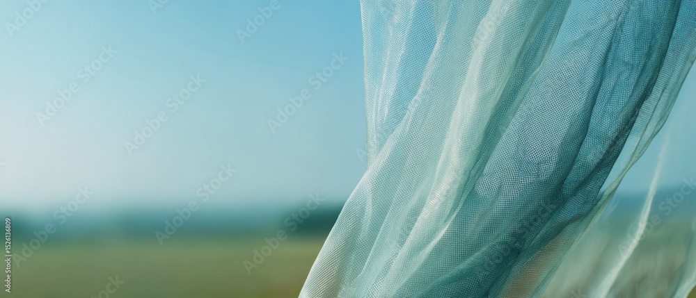 Poster modern mosquito net installed on plastic window frame for insect prevention and secure living enviro