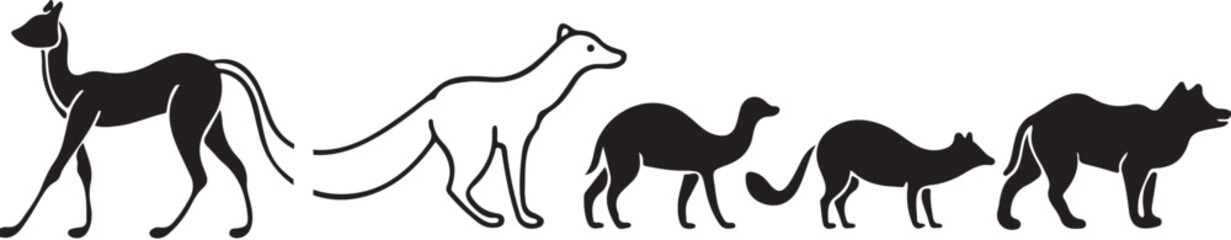 Vector cartoon animal silhouettes with grass illustration