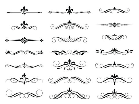 Ornate Flourishes Collection Elegant Black Dividers on Transparent Background Set