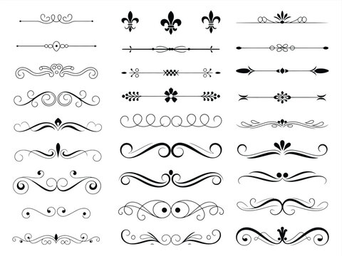 Decorative Flourishes Vector Set Ornate Dividers, Headers, and Elegant Black Accents