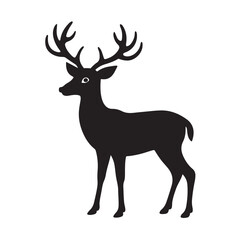 Naklejka premium Black Silhouette of a Deer with Antlers Standing Proudly