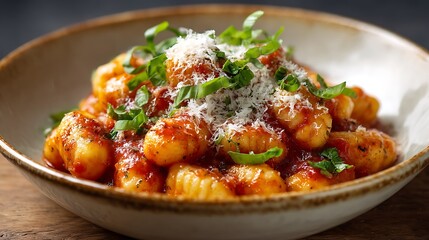 Gnocchi with Tomato Sauce, Fresh Basil, and Parmesan Cheese