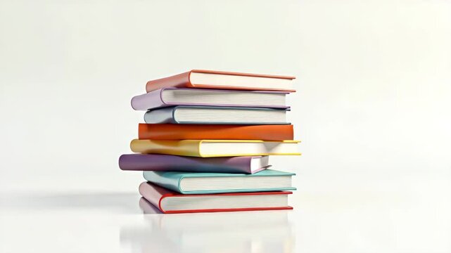 Multicolored pile of school books isolated on white background. Ideal for educational content and back-to-school themes.