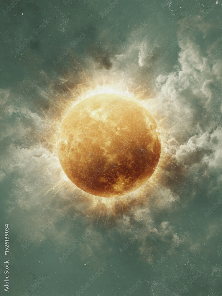 Aufkleber Geomagnetic Storm Visualization of the Sun with Explosive Corona Bursts and Magnetic Fields in Deep Space for Astronomy and Cosmic Phenomena Content