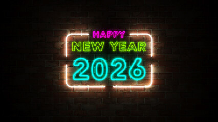 New Year 2026 Creative Design Concept with neon Light - 3D Rendered Image