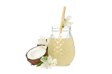 PNG, coconut milk in a jar, isolated on white background.