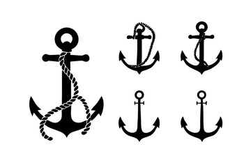 Four Different Black Anchor Designs Isolated on White
