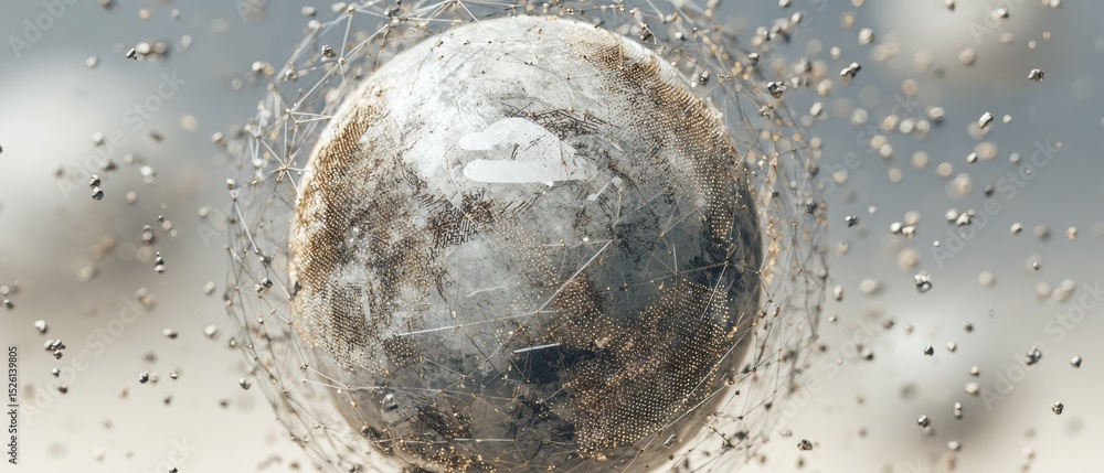 Aufkleber Futuristic Edge Computing Globe in Glass Sphere with Embedded Cloud Icon and Data Streams for Global Network and Digital Transformation