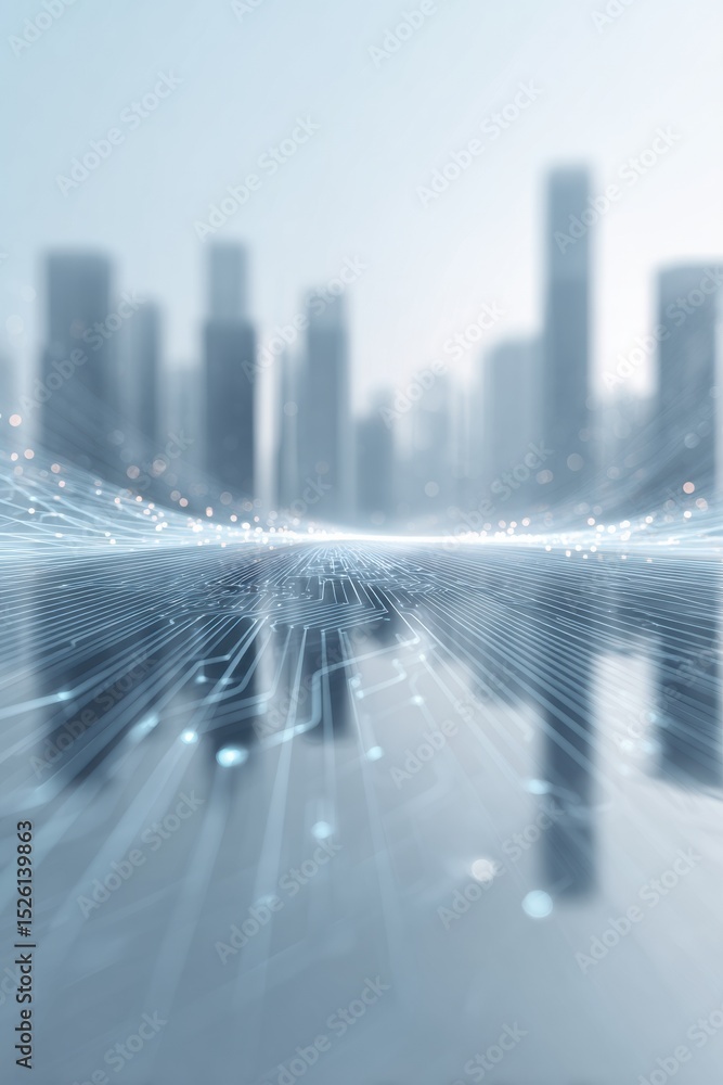 Leinwandbilder Futuristic Edge Computing Cityscape with Digital Circuits and Data Pathways Highlighting Smart Infrastructure and Real-Time Data Processing in Tech Innovation