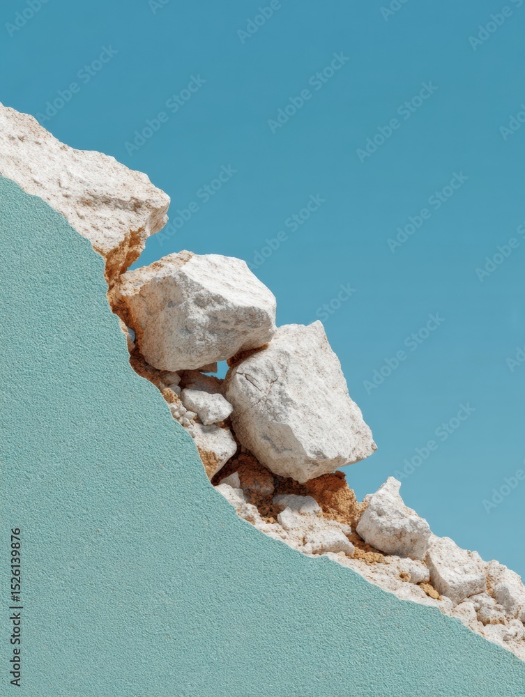 Poster earthquake damage icon showing jagged concrete wall collapse with debris pile on clear background fo