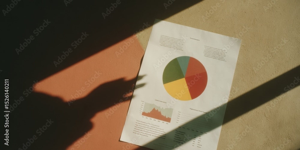 Poster Financial Document with Pie Chart and Price Movement Graphs Showcasing Diversification Strategy for Investment and Market Analysis in Modern Business