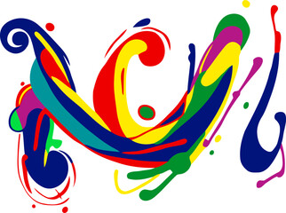 Abstract colorful swirls and flowing curves create dynamic movement, like a symphony of rainbow colors. Isolated paint-like strokes, energetic artistic composition perfect for creative projects.
