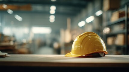 Construction safety gear warehouse setting image of hard hat indoor environment close-up view workplace preparedness